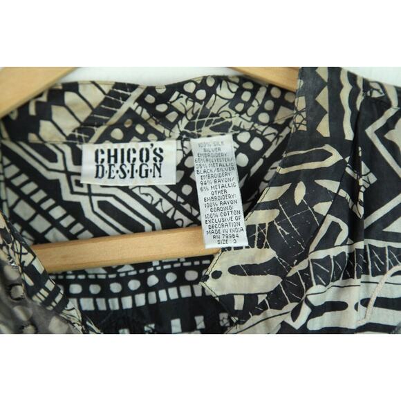 Chicos 3 L Silk FLAW Embroidered Fish Jacket Boho Artsy Embellished Maximalist - Picture 6 of 14